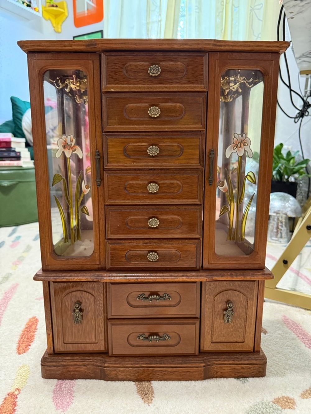 SOLD Wooden Jewelry Armoire Cabinet in Brown